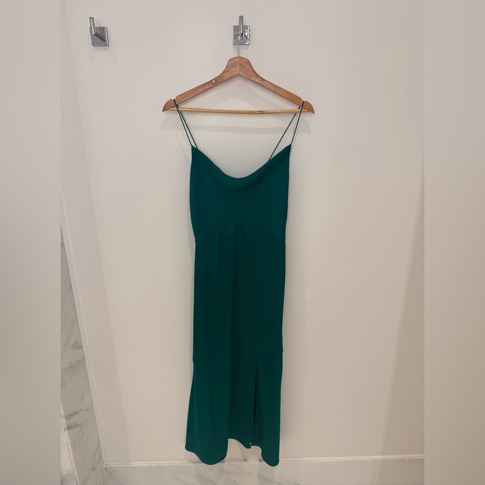 INTERMIX Green Slip Midi Dress with Cowl Neck